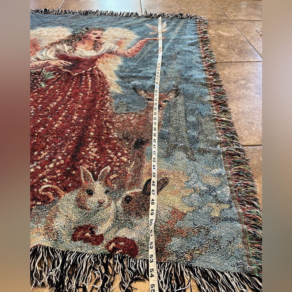 Dona Gelsinger Christmas Angel Tapestry Blanket Throw Woodland Creatures Animals - Picture 3 of 9